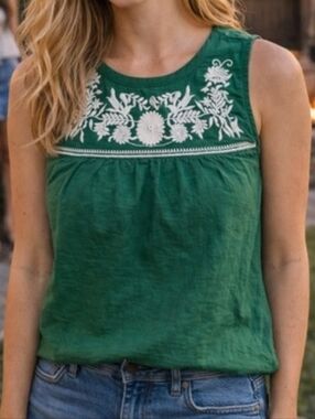 J. CREW Green Linen/ Cotton Sleeveless Top